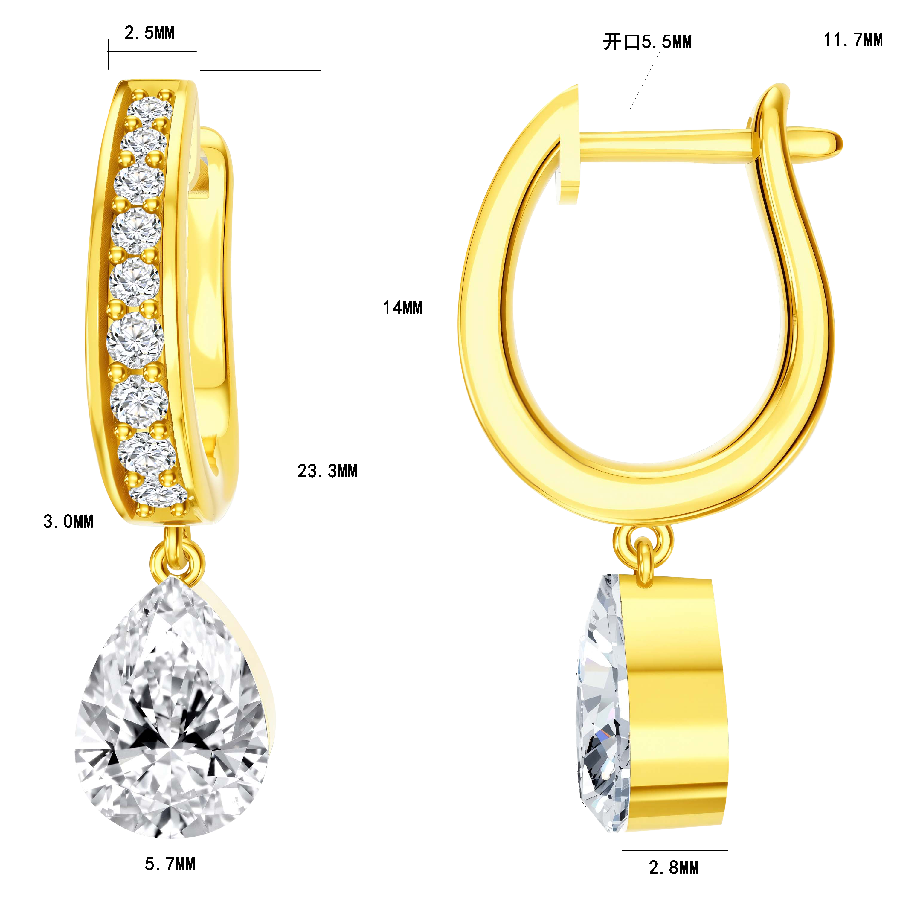 14KY Gold with Lab Diamond Earrings - Pearl