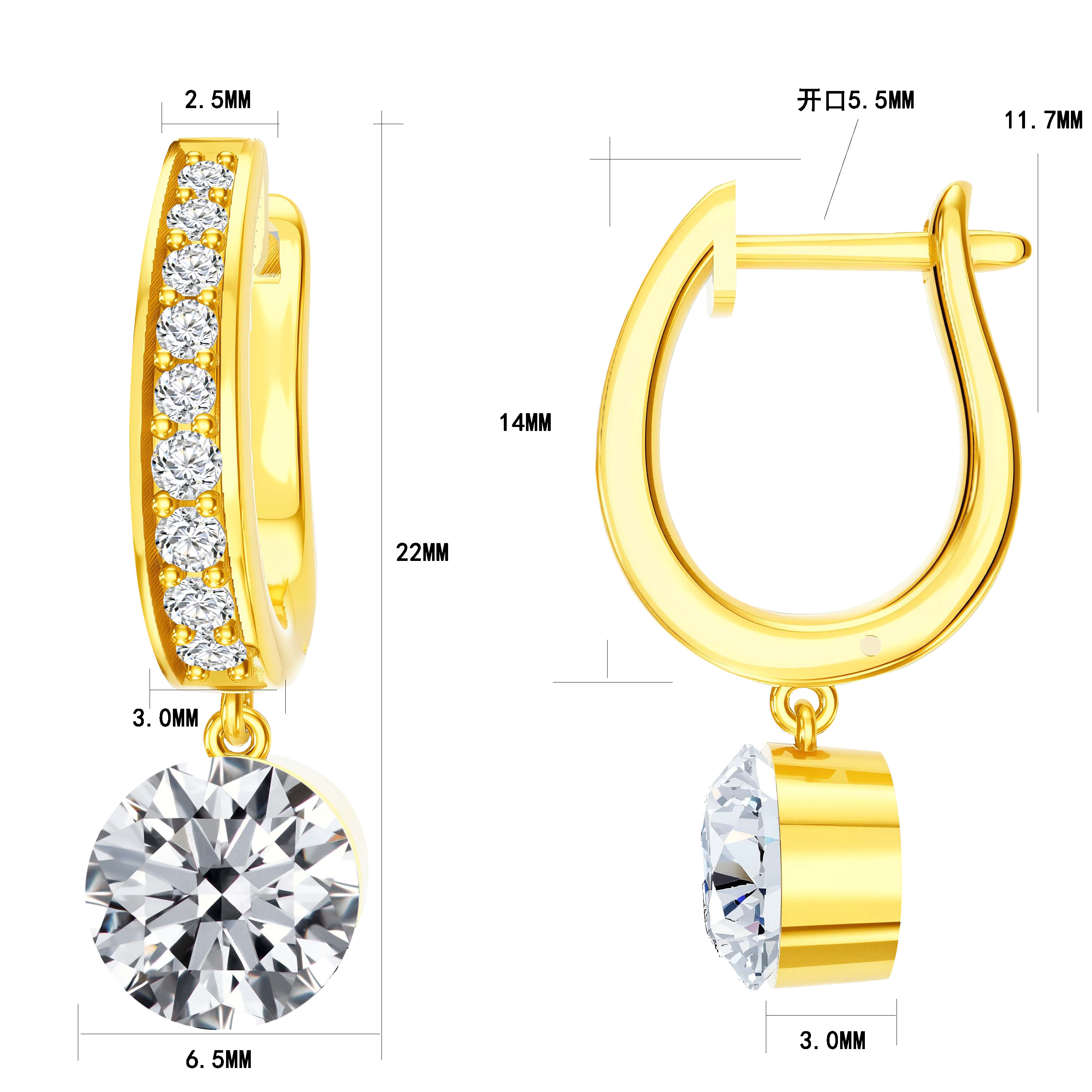 14KY Gold with Lab Diamond Earrings - Round