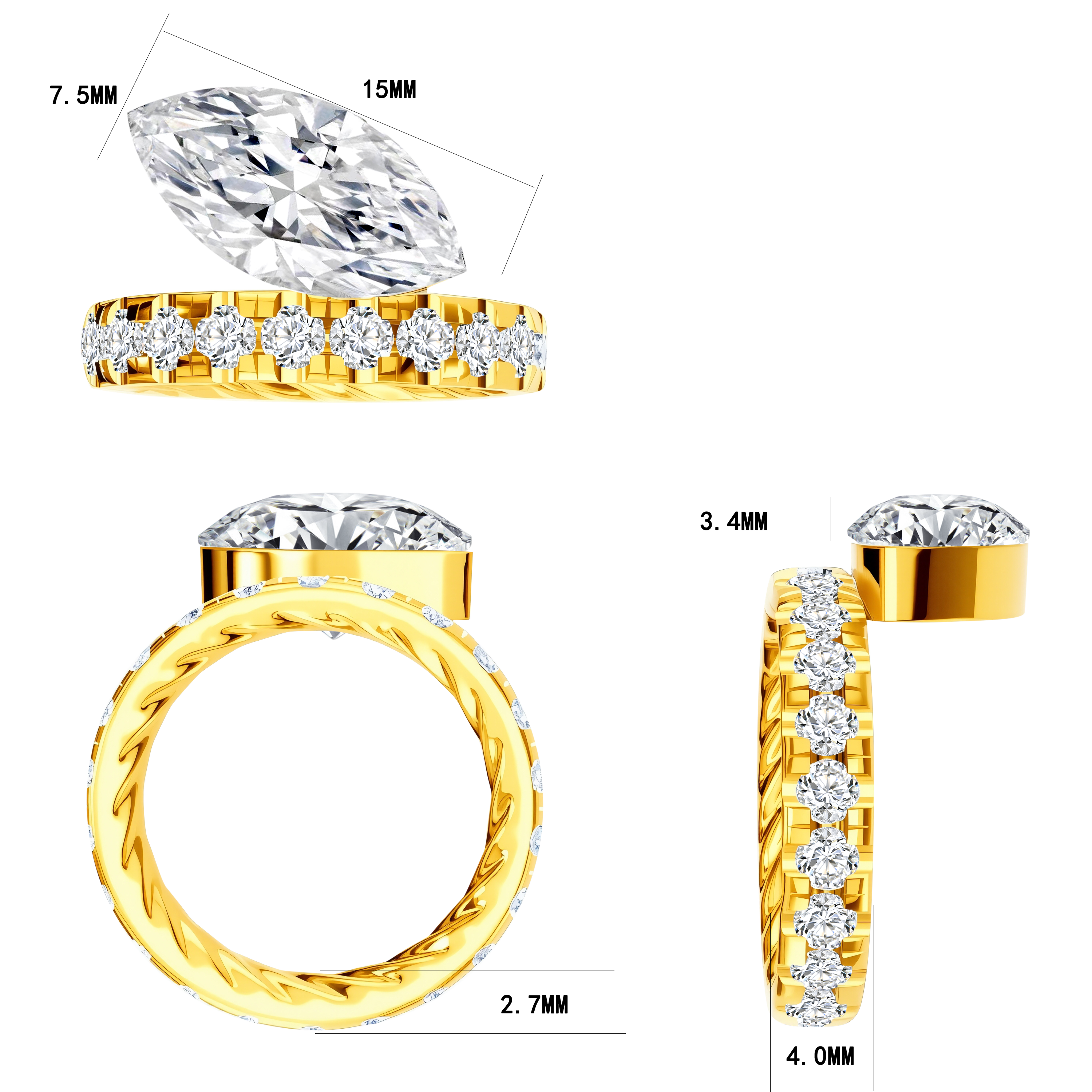 14KY Gold with Lab Diamond Ring - Marquise